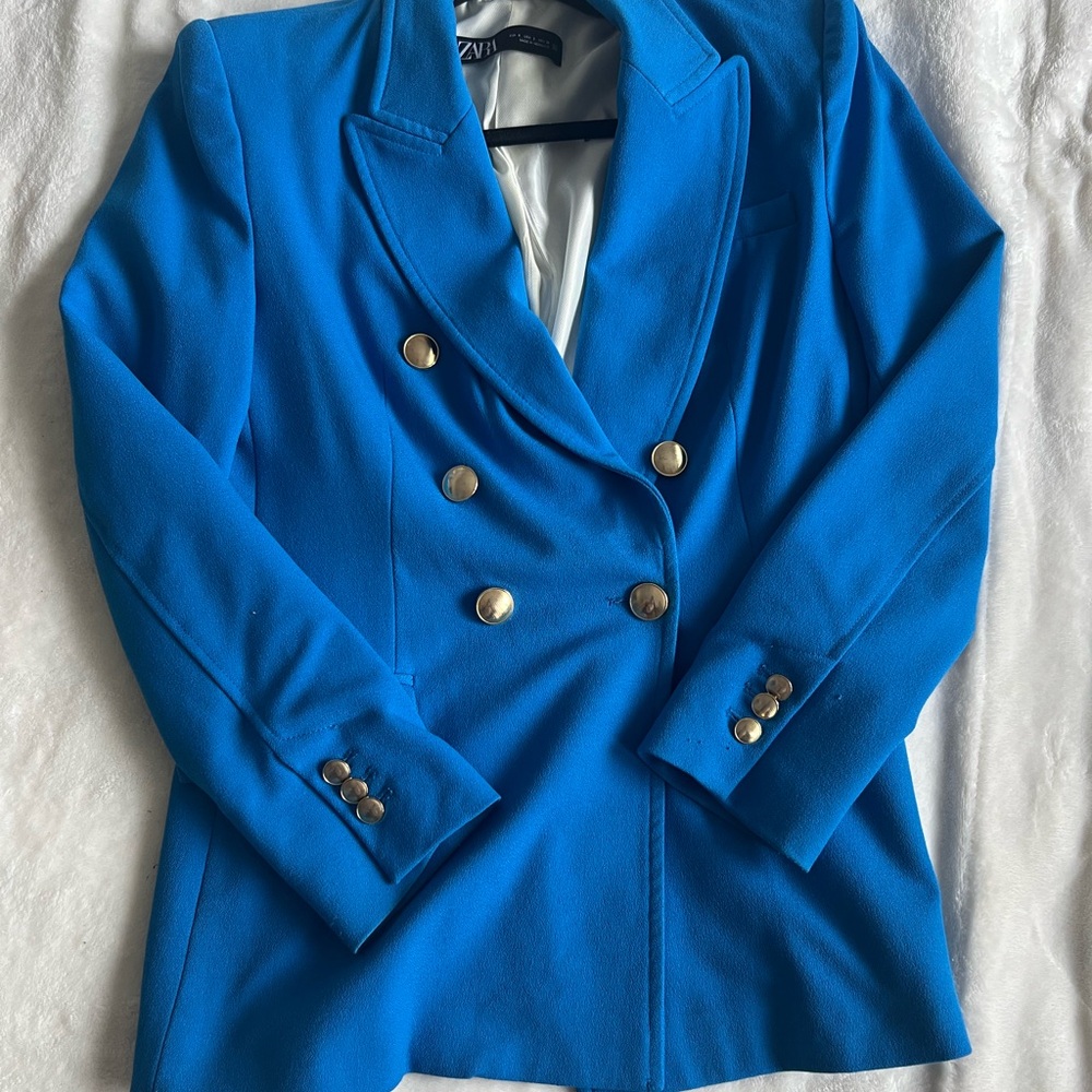 Zara Blue and Gold detail Blazer